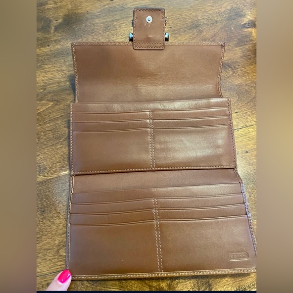 Coach Brown and Tan Signature Wallet with Silver Accent - Picture 4 of 4